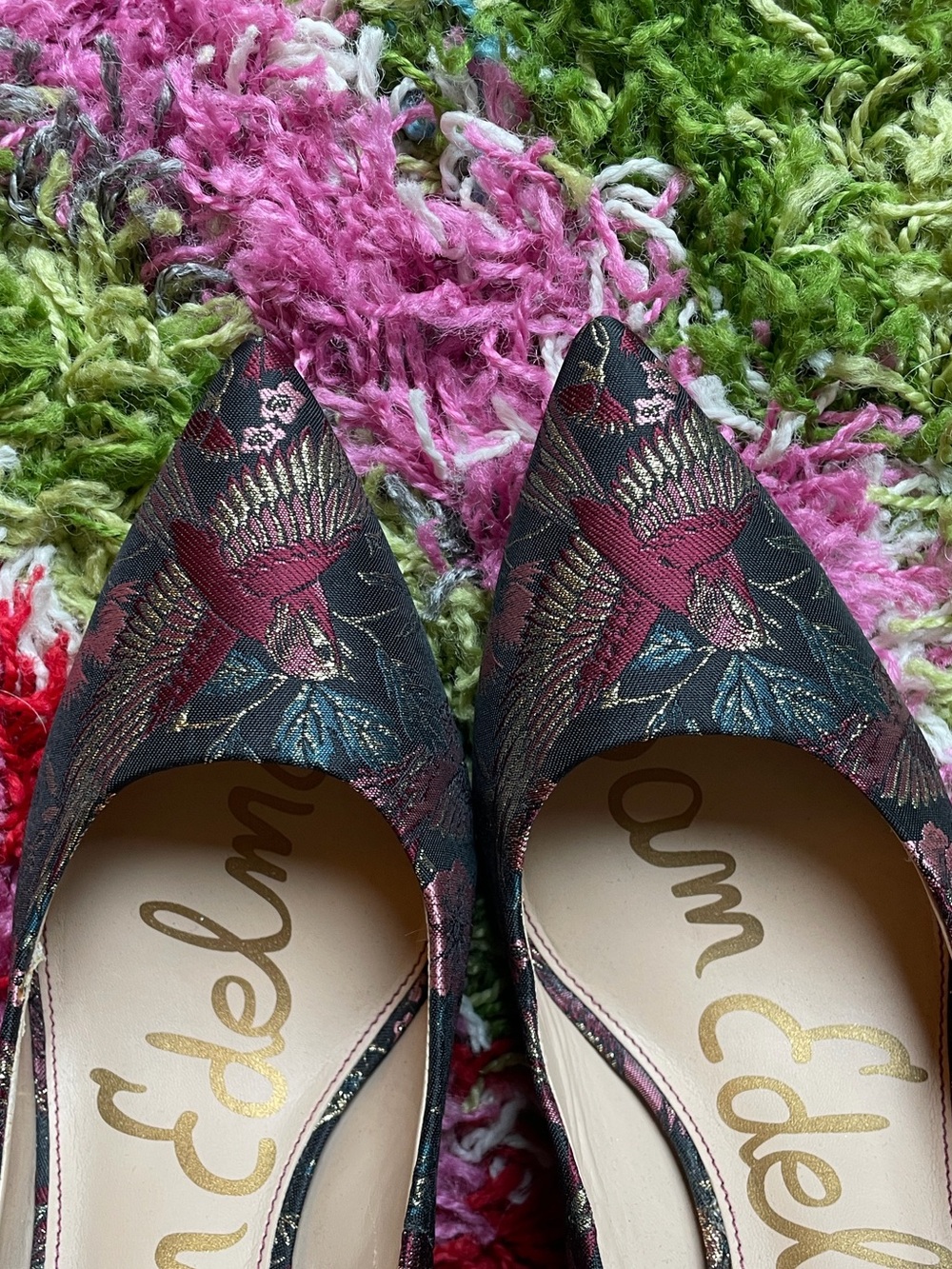 NWOT Sam Edelman Hazel Taper Toe Heeled Pump - Bird Print Fabric - Picture 4 of 14